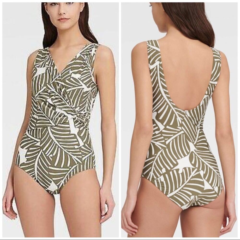 DKNY Draped Wrap Tummy-Control One-Piece Swimsuit - Picture 1 of 7